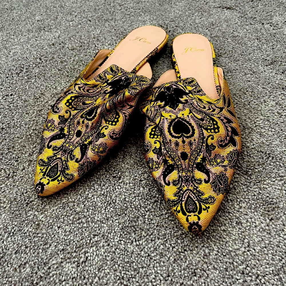 New-J.Crew Gold Fabric Slides-9